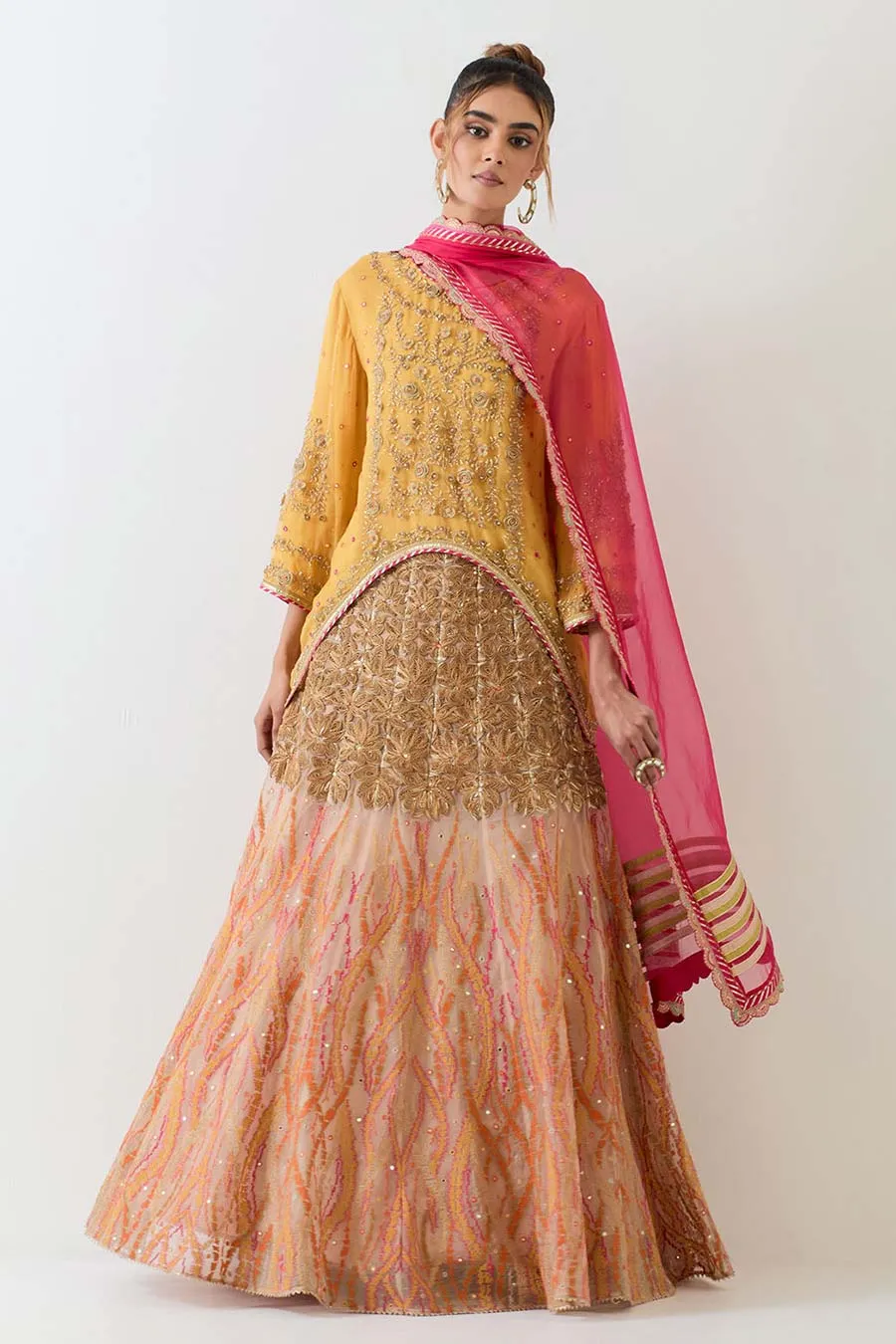 Yellow Organza Hand Embellished Lehenga Set