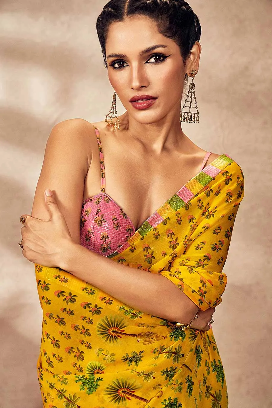 Yellow Pixie Dust Printed Saree With Blouse Piece