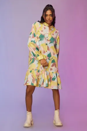 Yellow Printed Button-Down Dress