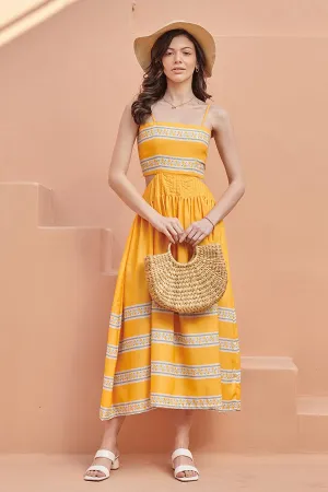 Yellow Printed Criss-Cross Back Dress