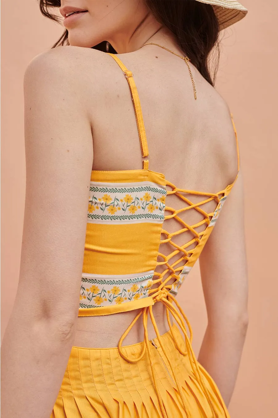 Yellow Printed Criss-Cross Back Dress