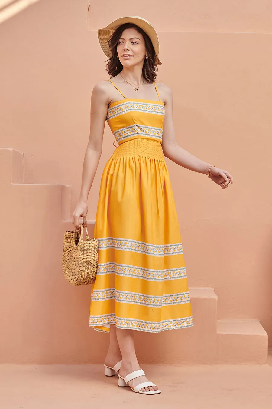 Yellow Printed Criss-Cross Back Dress
