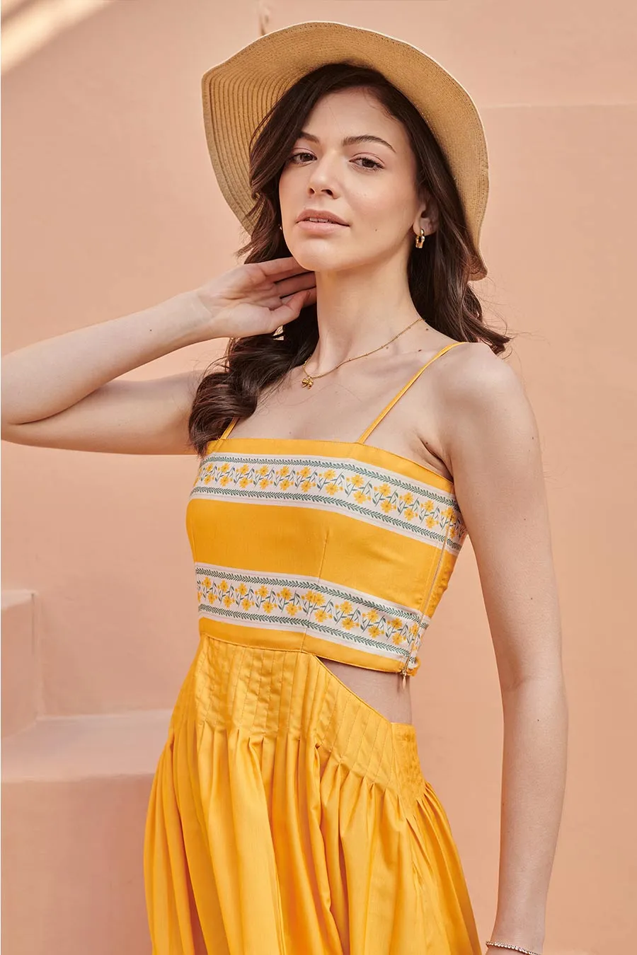 Yellow Printed Criss-Cross Back Dress