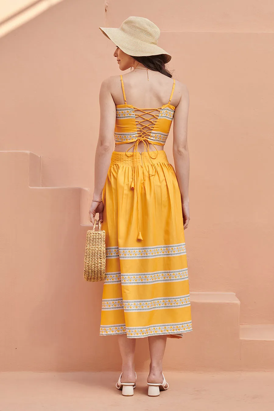 Yellow Printed Criss-Cross Back Dress