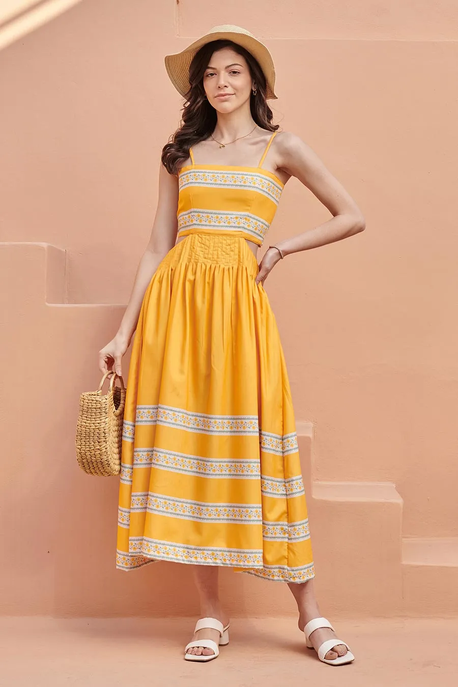 Yellow Printed Criss-Cross Back Dress