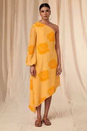 Yellow Rosy One-Shoulder Dress