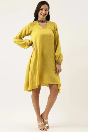 Yellow Silk Choker Neck Dress