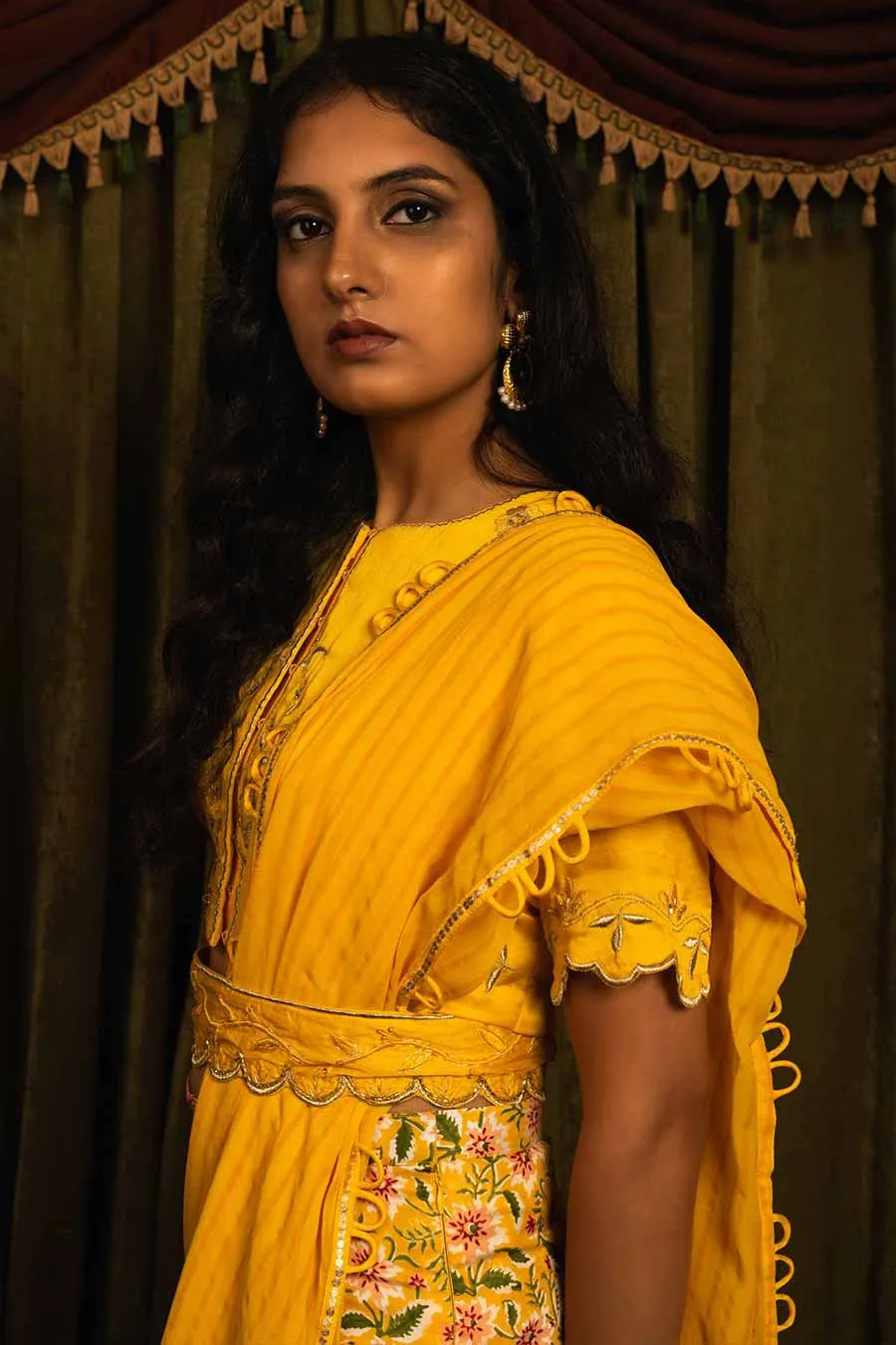 Yellow Silk Flared Pant and Top Set (Set of 4)