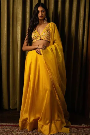 Yellow Silk Lehenga Set