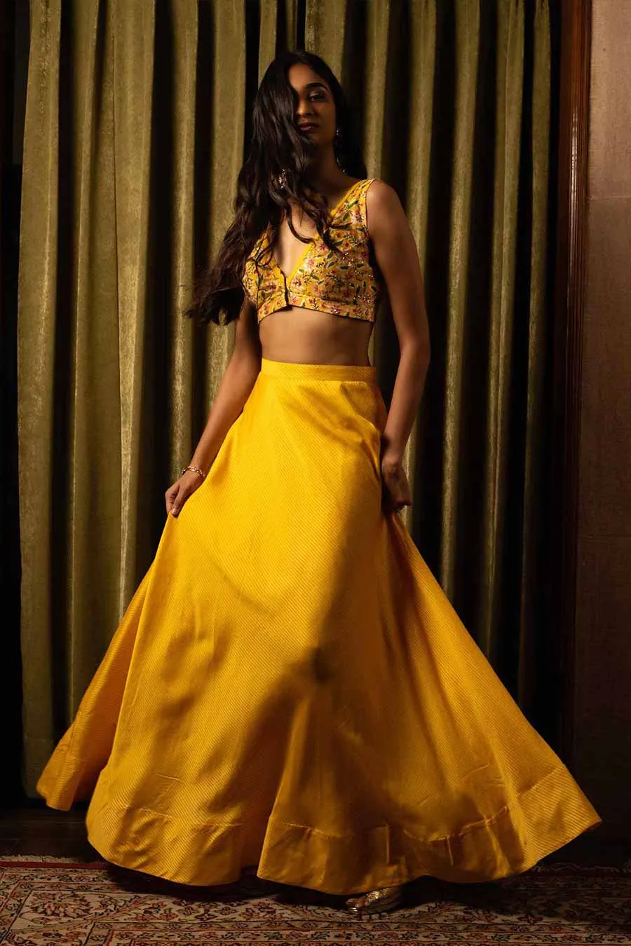 Yellow Silk Lehenga Set