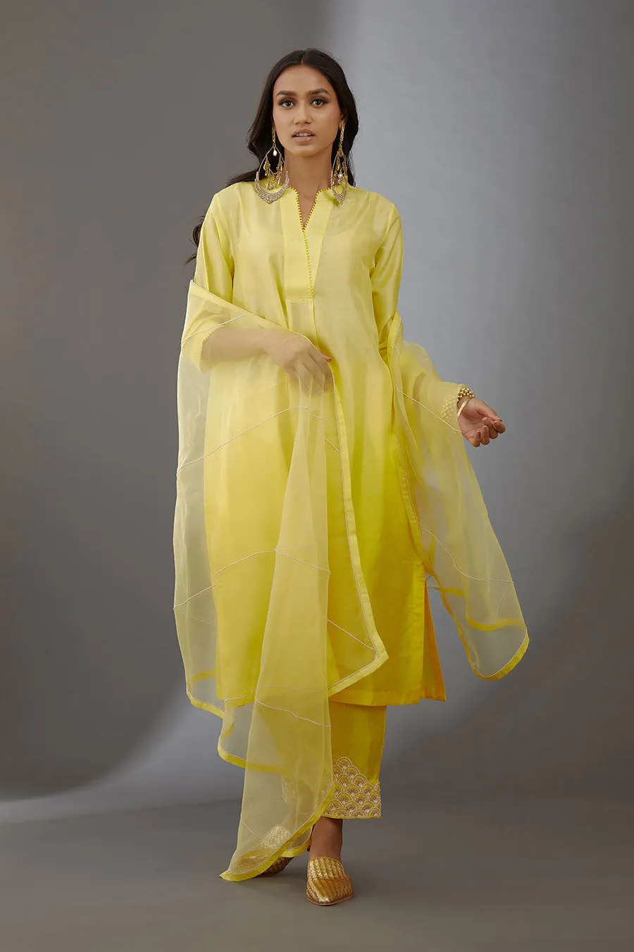 Yellow Silk Organza Embroidered Dupatta