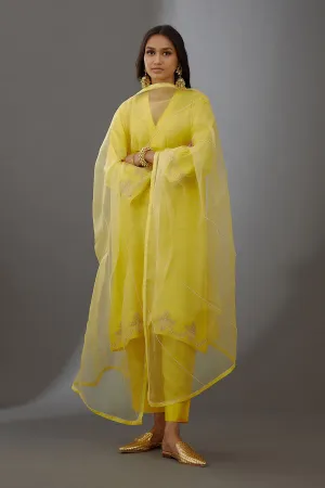 Yellow Silk Organza Embroidered Dupatta