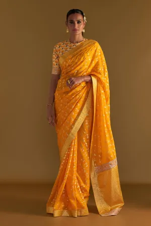 Yellow Springbud Embroidered Saree & Blouse Piece