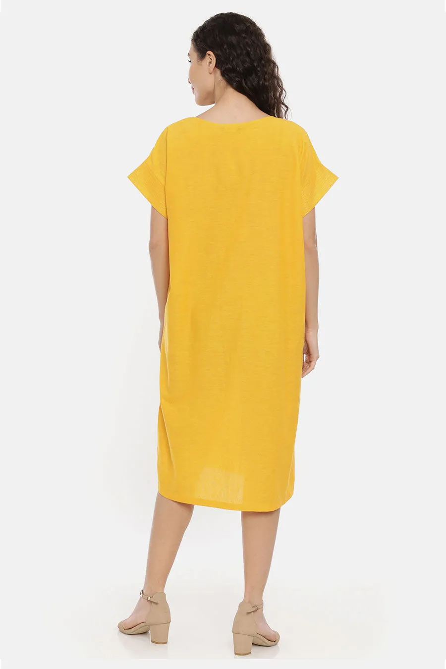 Yellow Straight Cut Embroidered Dress