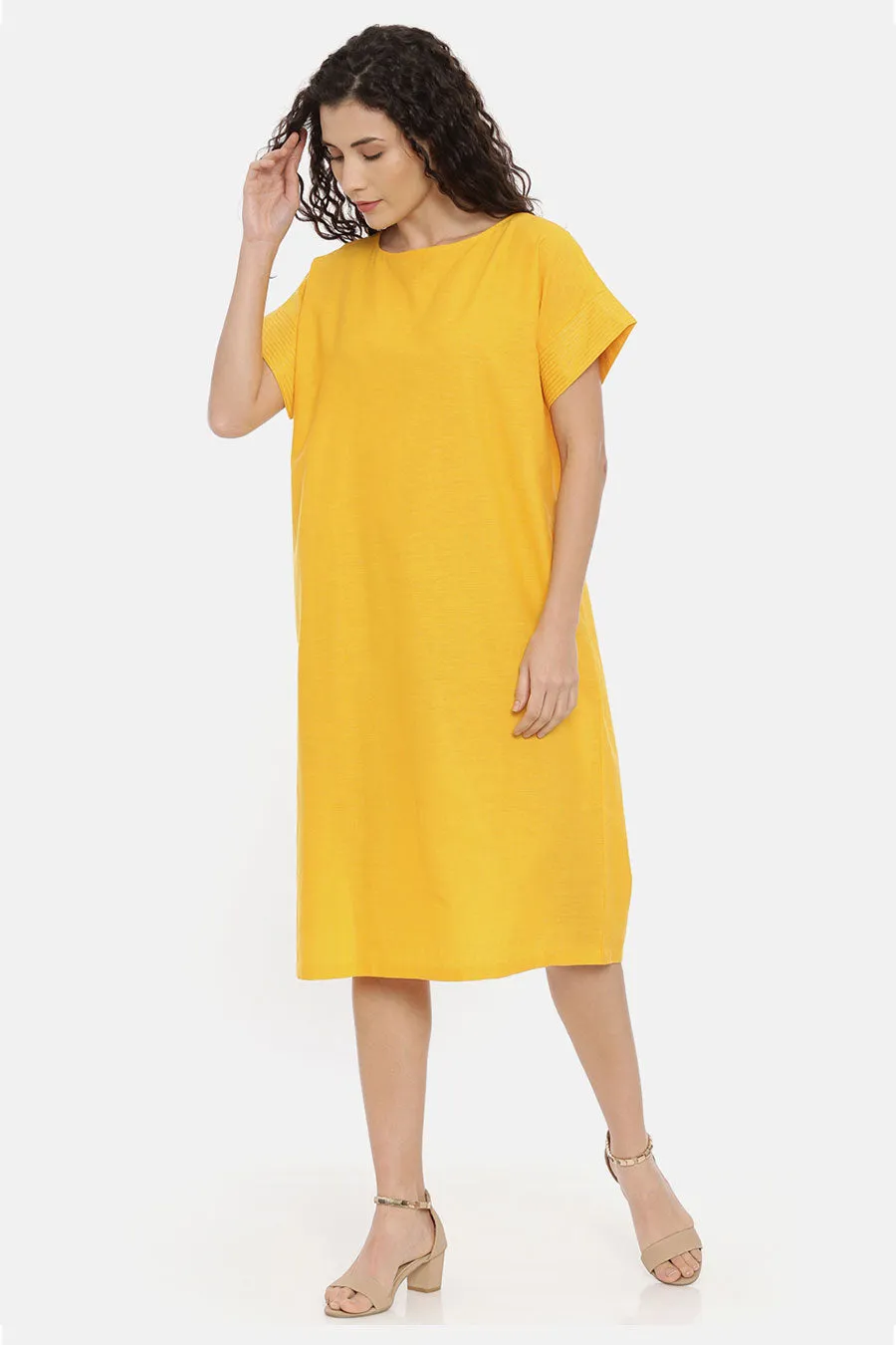 Yellow Straight Cut Embroidered Dress