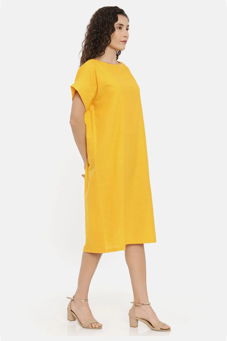 Yellow Straight Cut Embroidered Dress