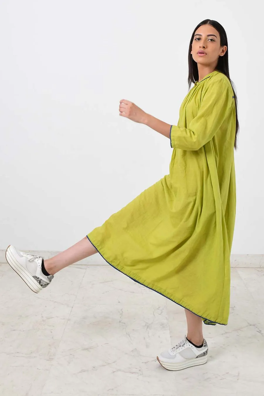 Zero Neck Green Kurta Dress