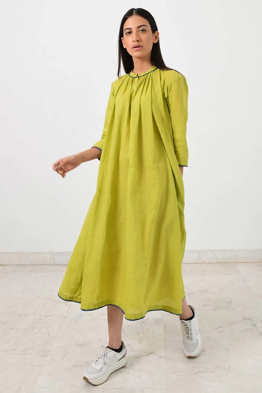 Zero Neck Green Kurta Dress