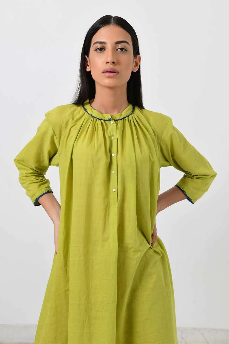 Zero Neck Green Kurta Dress